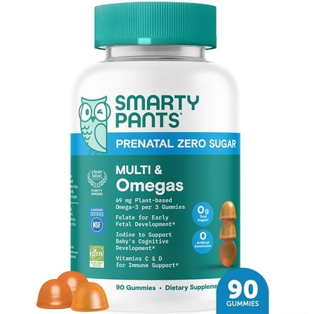 SmartyPants Prenatal Zero Sugar Multi & Omega-3 Gummies, Improved Formula, 90 Ct
