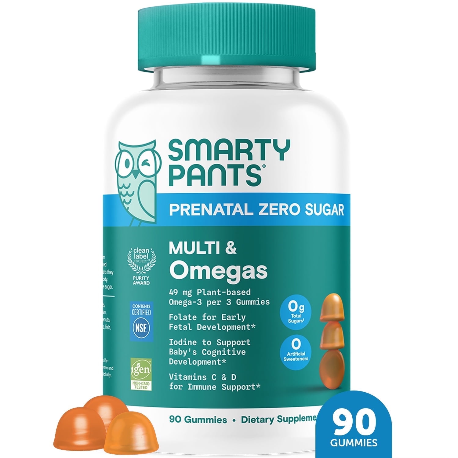 SmartyPants Prenatal Zero Sugar Multi & Omega-3 Gummies, Improved Formula, 90 Ct