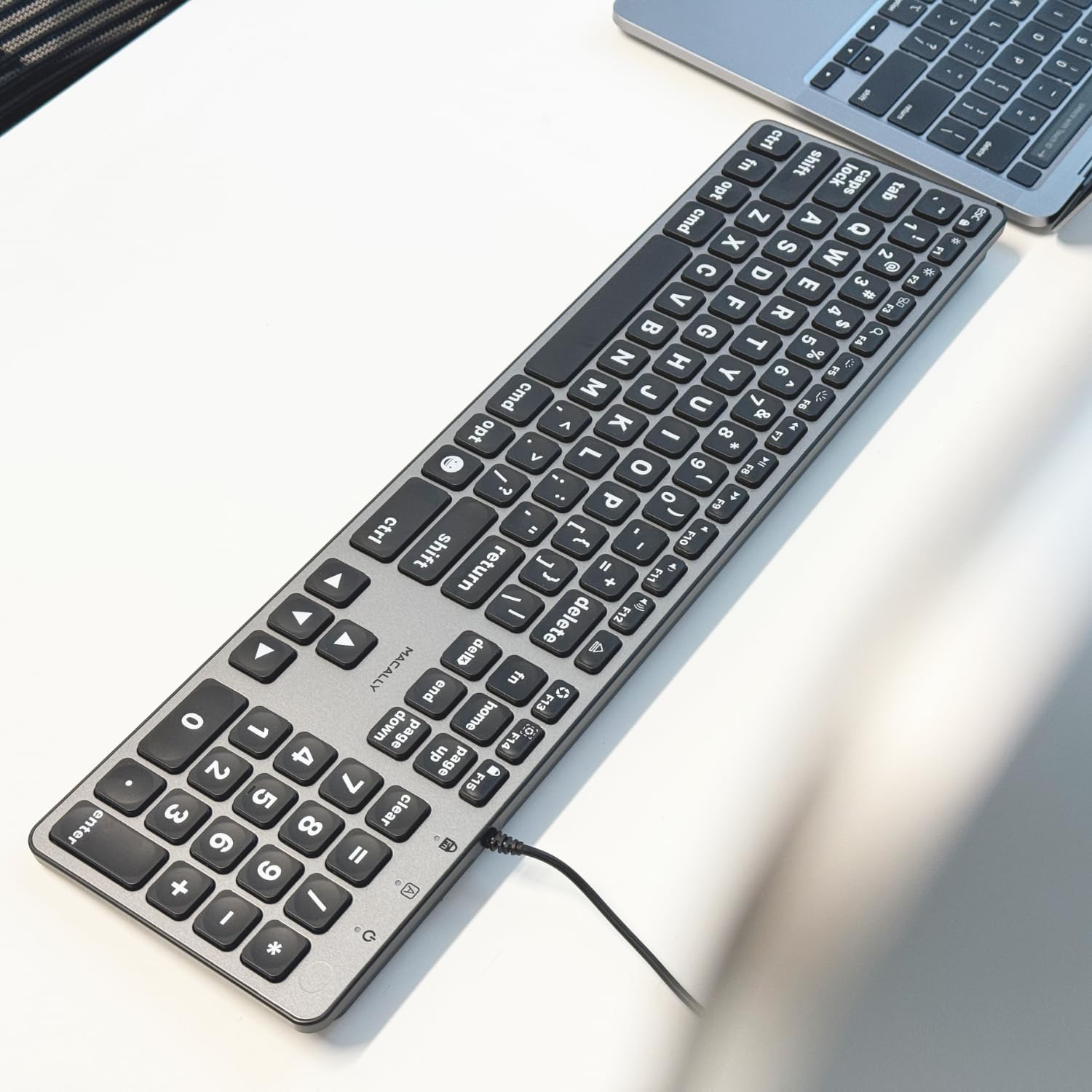 Macally Wired Keyboard for Mac (USB C + A) - Large Print and Backlit for Apple - 107 Key Full Size Large Letters USB C Keyboard for Macbook Pro/Air, Mac Mini, iMac