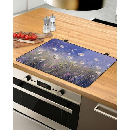 nqOlkjepod Large Induction Cooktop Protector Mat 36 x21 Spring Floral Stove Top Covers for Electric Stove Pastoral Flowers Oil Painting Modern Art Purple Stove Burner Cover Mats Stove Cover