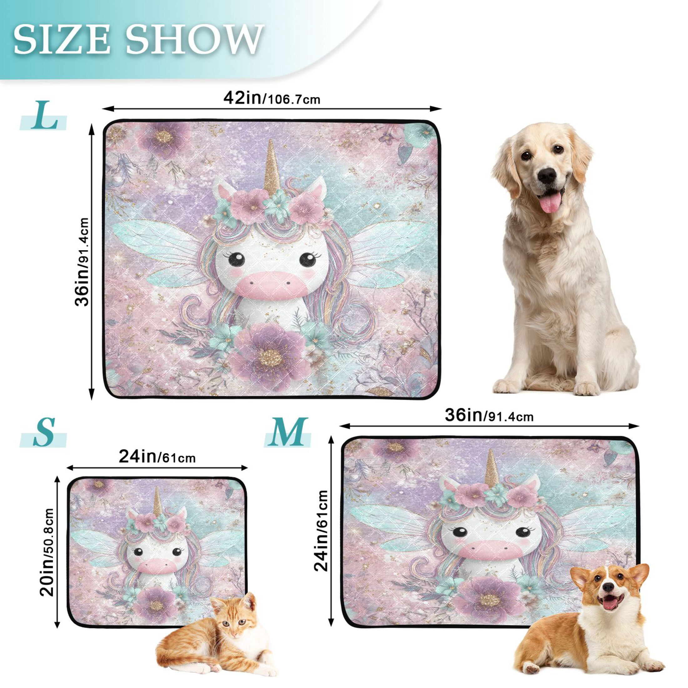 Qxltty Cute Unicorn Cat litter Pads Pet Set of 2 Diaper Mats Center Anti-leakage Layer Absorbent Soft and Comfortable