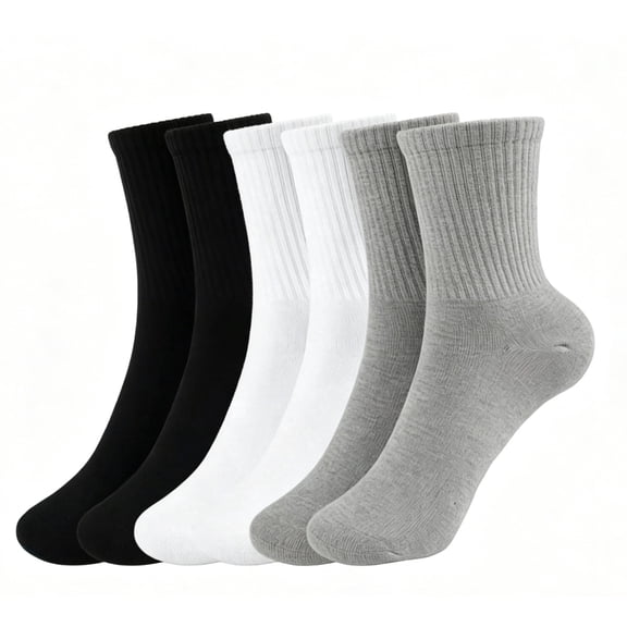 TRANSLINK Men's 6 Pack Crew Socks, 2 Black 2 White 2 Gray, 75% Cotton Cushioned Athletic Socks, Moisture Wicking Work Socks