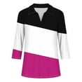 thumbnail image 5 of Stylish Olyvenn Women's 3/4 Sleeves V Neck Button Collared Shirts Basic Cute Tunic Tees Dressy Casual Color Block Tops Blouses Work Shirts Hot Pink 12-14, 5 of 5