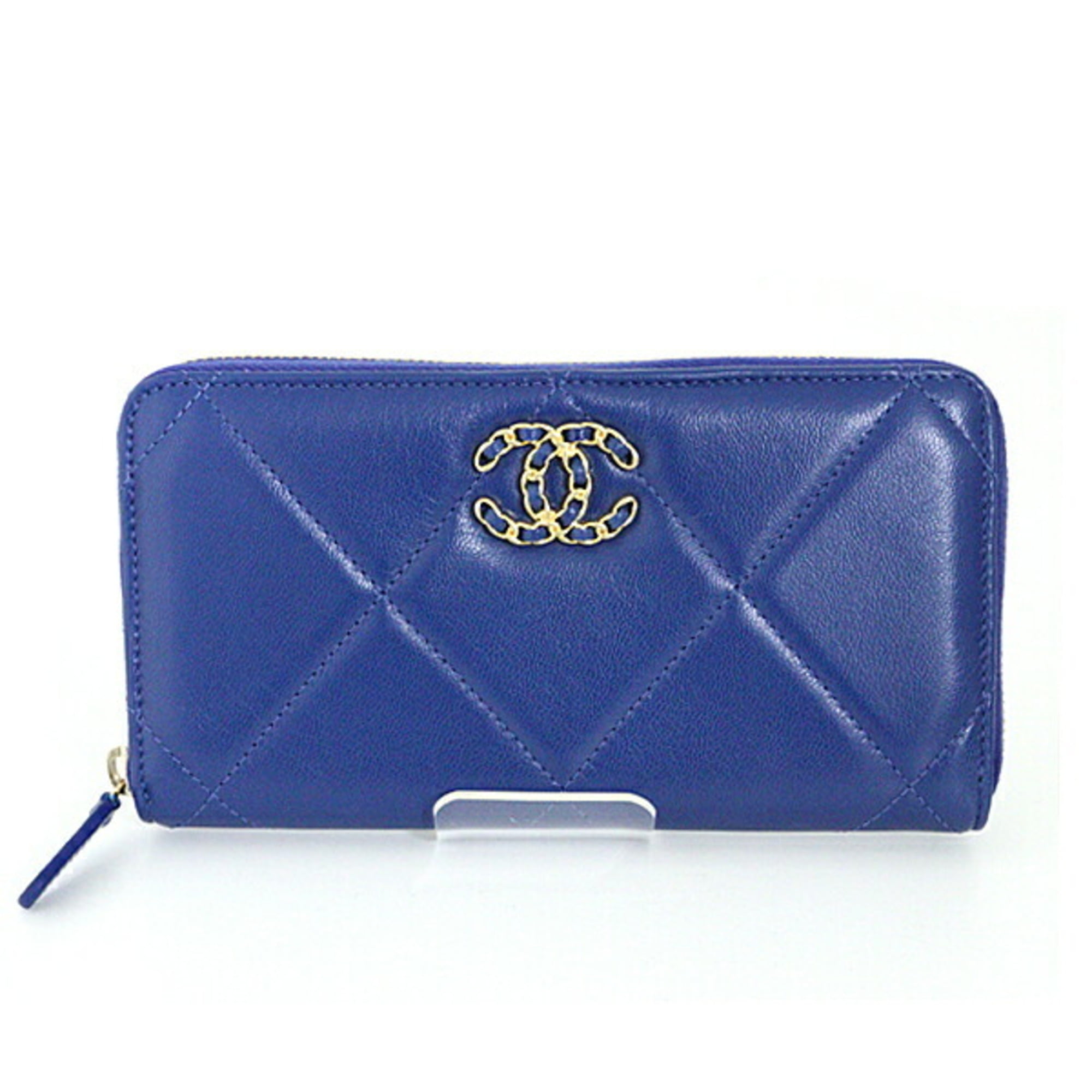 Authenticated Used Chanel CHANEL19 Dizeneuf long zip AP1063 round wallet 29  series lambskin blue 