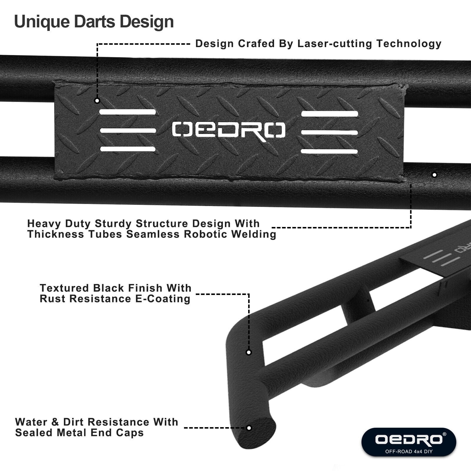 RVNI 6" Running Boards Side Step For 2005-2023 Toyota Tacoma Double Cab, Textured Black Rails Tube Nerf Bars