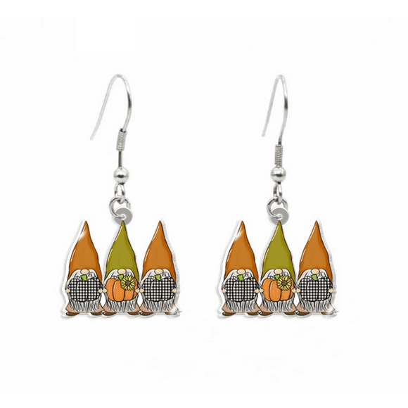 Don’t Ask Women’s Green and Orange Gnomes with Pumpkins Drop Earrings