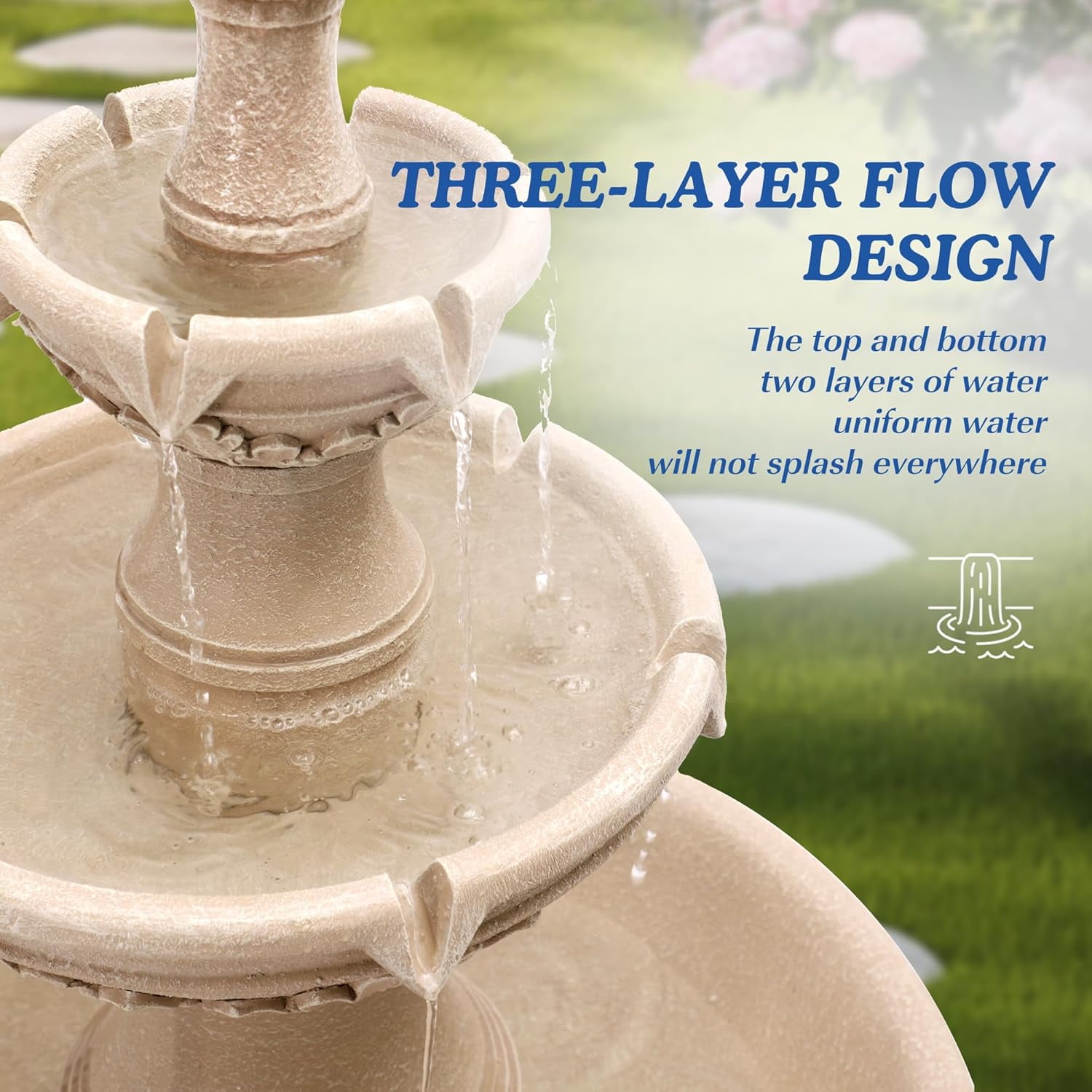 MAGIC UNION Outdoor Garden Water Fountains, 48.4" H Italian Style Fountains and Waterfalls Outside, 3-Tier Large Bubbler Cascading Indoor Floor Water Fountain Features with Pump for Home Yard Decor