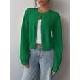 thumbnail image 3 of Women'S Button Down Long Sleeve Crewneck Crop Cardigan Sweater Cute Knitwear Clothes Green XL, 3 of 7