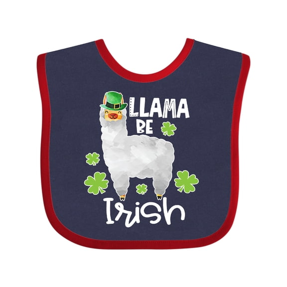 Inktastic St. Patrick's Day Llama Be Irish with Green Shamrocks Boys or Girls Baby Bib