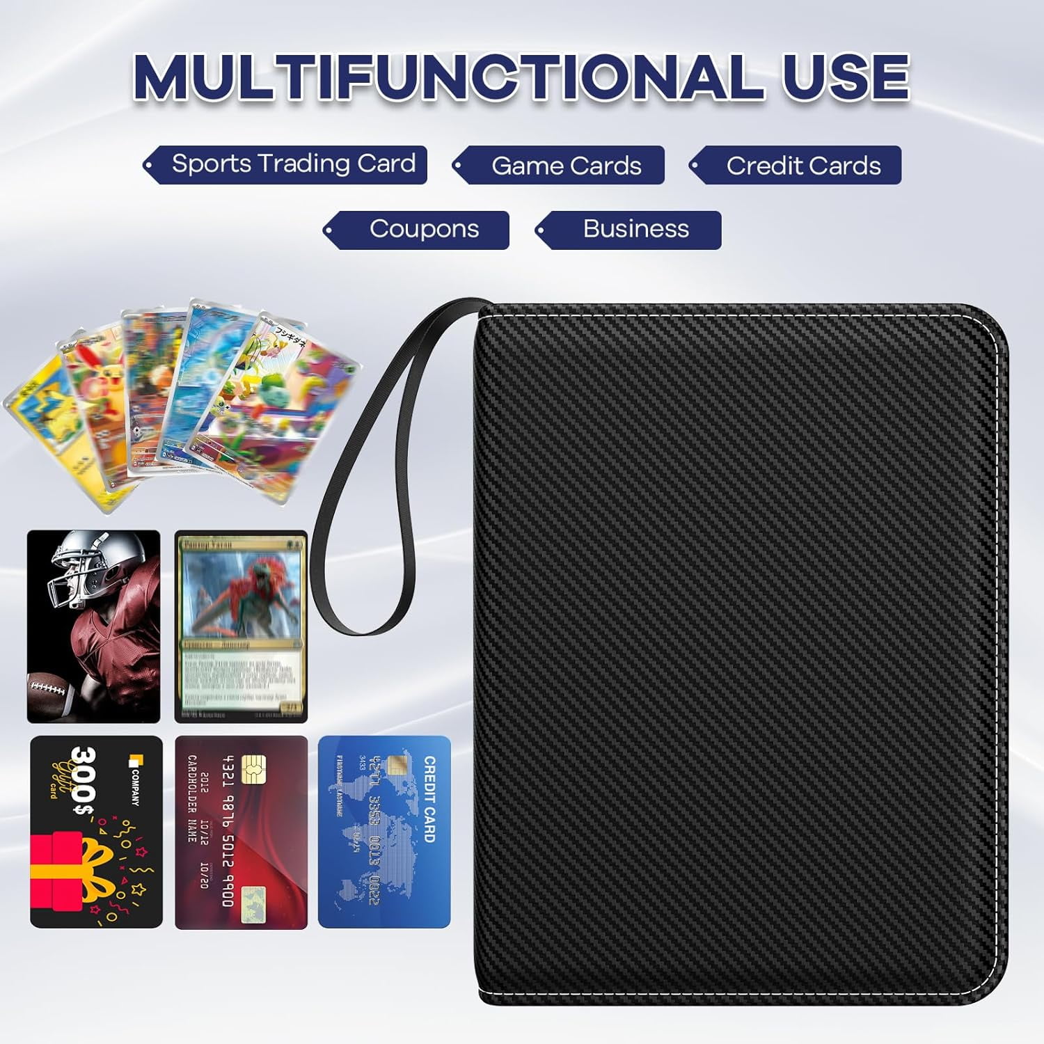 400 Pockets Trading Card Binder, 4 Pocket Zip Trading Card Binder, Double Sided Pocket PU Card Collection Binder Holder Carry Card Case for Baseball Card, Football Card, Game Cards