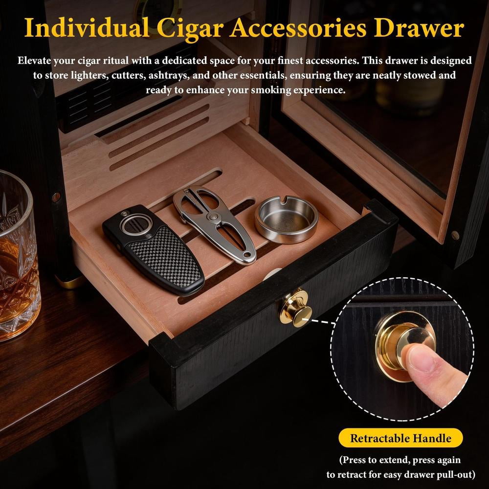 Cigars Humidor Cabinet with Cedar Wood Drawer, Precision Hygrometer and 3 Humidifiers, Christmas Gift for Cigars Lovers