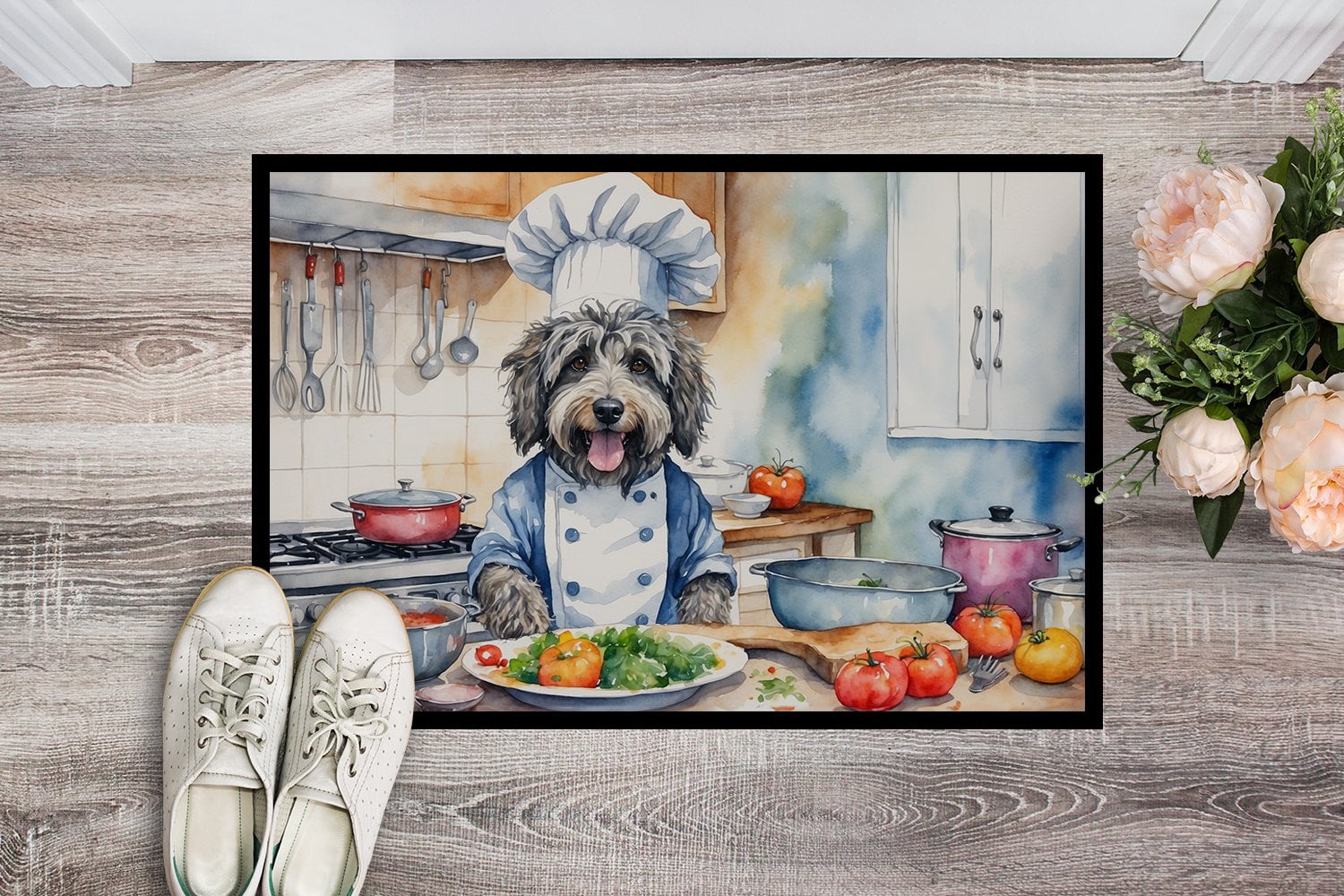 Caroline's Treasures DAC6203JMAT Bergamasco Sheepdog The Chef Doormat Front Door Mat Indoor Outdoor Rugs for Entryway, Non Slip Washable Low Pile, 24H X 36W