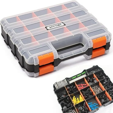 Small Parts Storage Case Tools Box Organizer 18 Compartments Hardware Organizers with Removable Dividers for Screws Nuts Nails Bolts