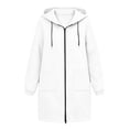 thumbnail image 3 of Vivianyo HD Women's Fall Winter Mid Length Zip Up Hoodies, Elastic Cuff Side Patch Pocket Long Sleeve Fleece Hoodie for Casual Daily Wear, Sizes S-3XL, 3 of 4