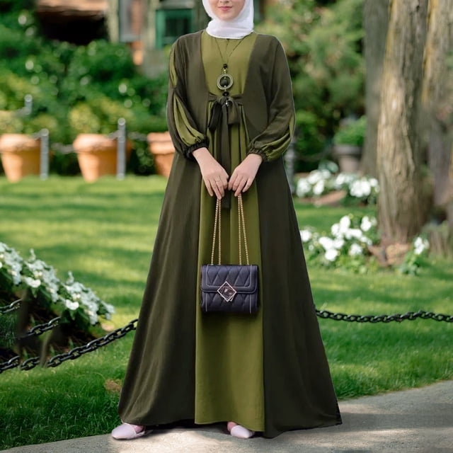 WILLBEST Vestidos Casuales para Mujer Vestido de Mujer de Talla Grande con Bloques de Color y Encaje En La Cintura Vestido Largo de Manga Larga Grande