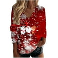 thumbnail image 2 of Puntoco Blusa de Navidad de manga larga con cuello en V y estampado de copos de nieve informal para mujer Puntoco Puntoco-6284, 2 of 5