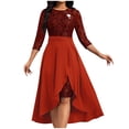 thumbnail image 2 of Rollbacks & More Viikei Sequin Dress Women,Women's Fashionable and Elegant Solid Color Round Neck Long Sleeved Lace Dress with Detachable Hem Set Red XXL, 2 of 9