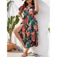 thumbnail image 5 of OYOANGLE Women's Plus Size Floral Print Wrap V Neck Dress Ruffled Short Sleeve Side Slit Flare Maxi Dresses Multicolor 1XL, 5 of 6
