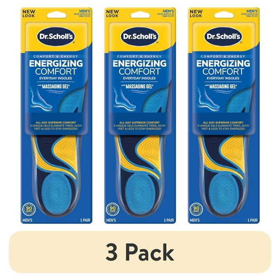 (3 pack) Dr. Scholl’s Energizing Comfort Everyday Insoles with Massaging Gel®, Men's Size 8-14, 1 Pair