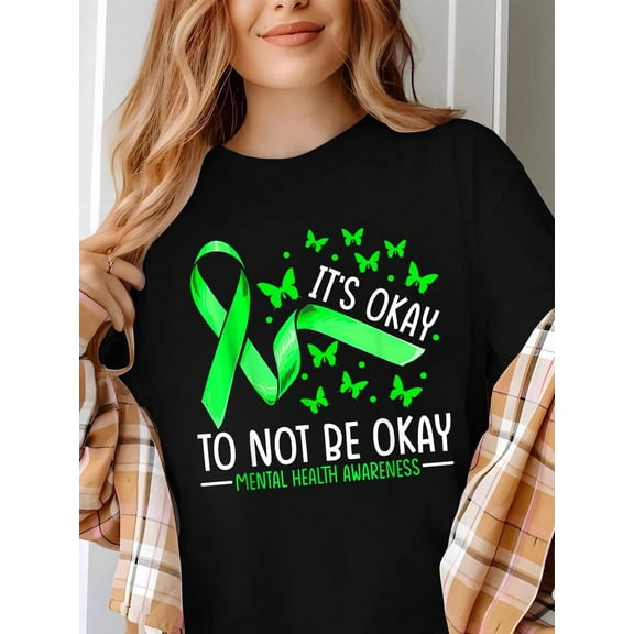 It'S Okay To Not Be Okay Mental Health Awareness Ribbon T-Shirt, Graphic Tees Women