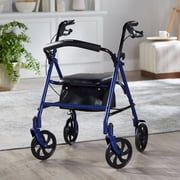 McKesson Rollator Walker for Seniors with Seat, Wheels - Blue, 300 lbs Capacity, 1 Ct