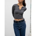thumbnail image 5 of Arvbitana Women's Crop Tops Solid Color Long Sleeve V-neck Shirts Ladies Slim Fit Casual Blouses Streetwear, 5 of 6