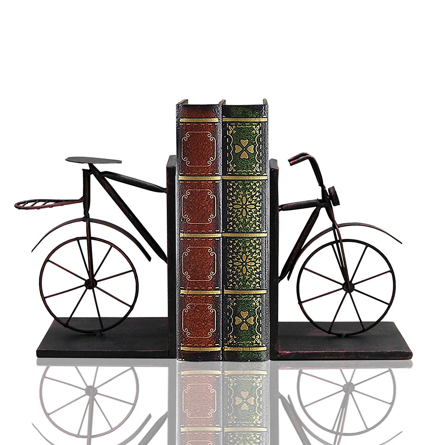 Bicycle Bookend Pair, Front and Back, Iron 8 Inches Tall, Heavy Duty