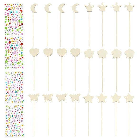 Wekvgz 24/36Pcs Princess Fairy Wands Kit Include 6 Styles Unfinished Wood Princess Wand with Gem Stickers DIY Fairy Wand Craft Fun Wood Wands for Kids Parties