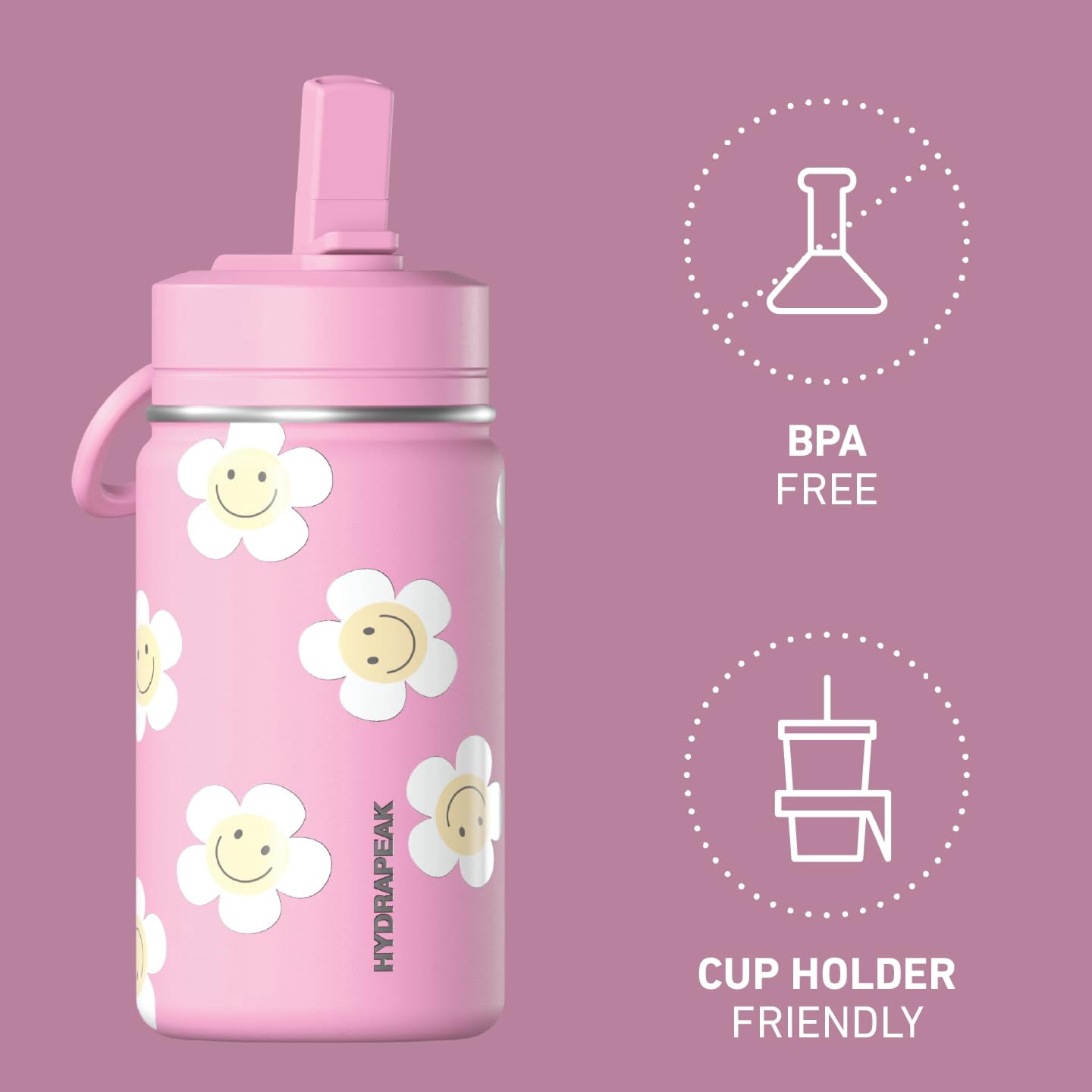 Hydrapeak 20oz Mini Fun Sticker Print Water Bottle with Straw Lid