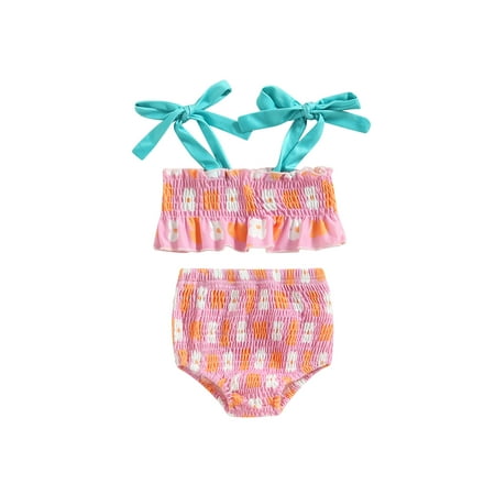 

Bagilaanoe Toddler Baby Girls Swimsuits 2 Piece Bikinis Set Flower Print Ruffled Camisole Tops + Briefs 6M 12M 18M 24M 3T 4T Kids Swimwear Bathing Suit Beachwear