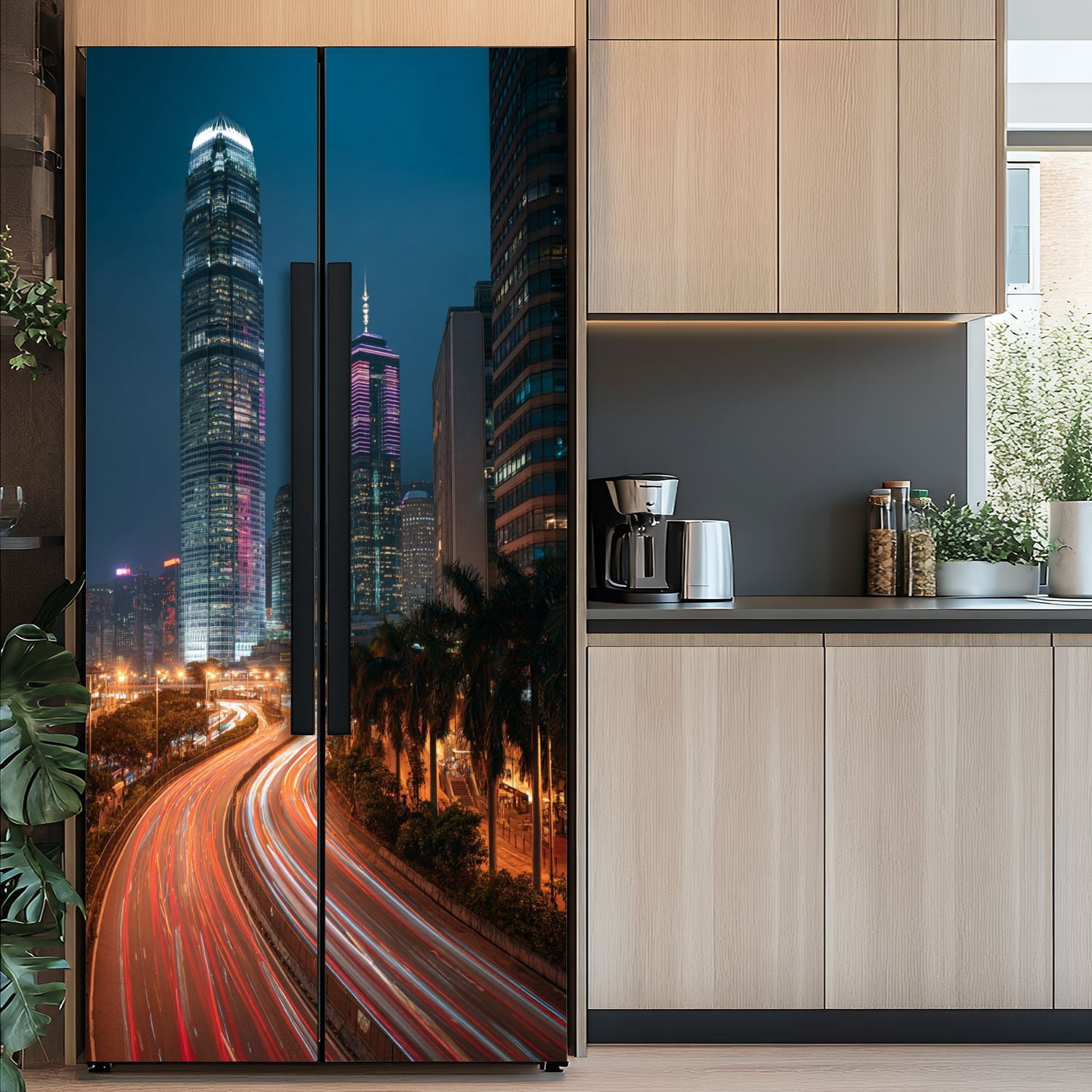 Self Adhesive Vinyl Refrigerator Wrap Set Skyline North Door Mural Removable Fridge Sticker Peel and Stick&nbsp;Full Door Cover Decal Kitchen Bar Decor