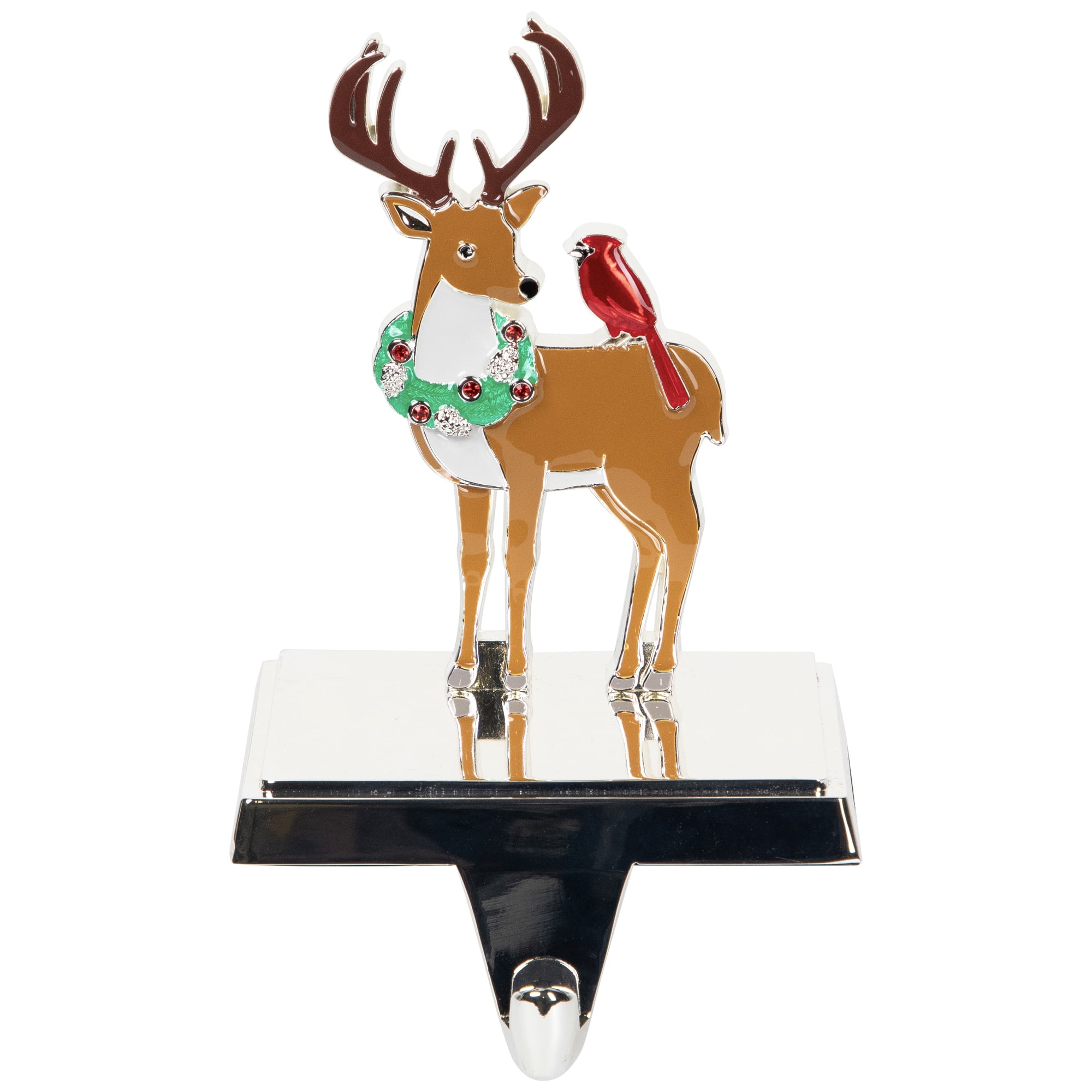 Reindeer Wearing Wreath with Cardinal Christmas Stocking Holder - 4.75"