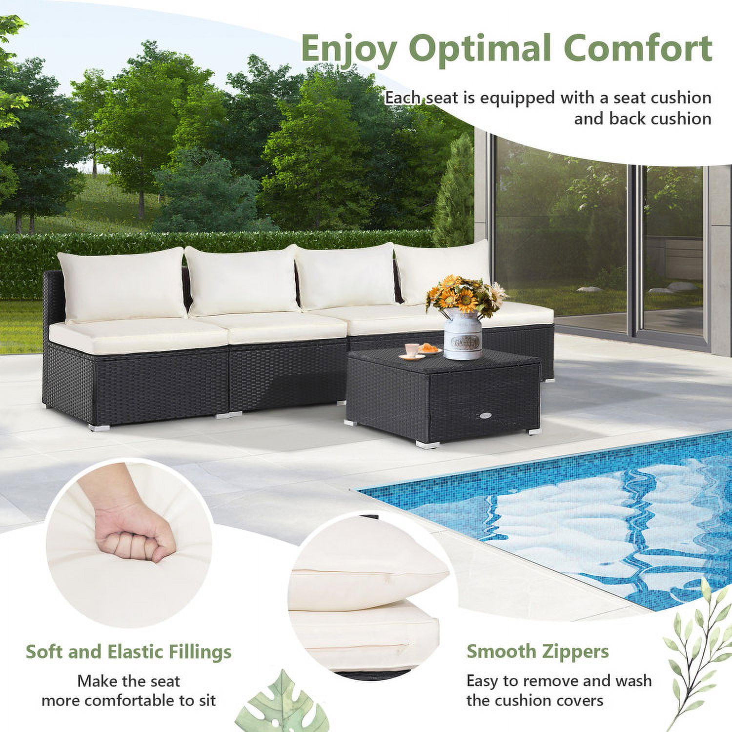 Aimee Lii 5 Pieces Outdoor Patio Furniture Set with Cushions and Coffee Table, Outdoor Patio Set