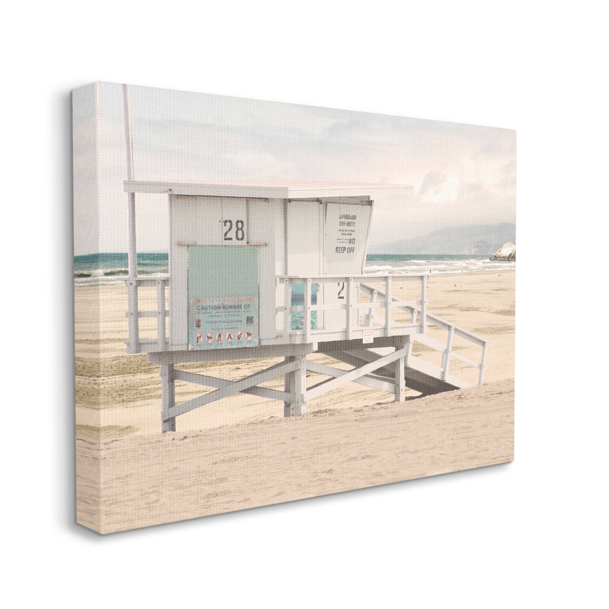 Stupell Industries Lifeguard Hut on Beach Landscape Photography Gallery Wrapped Canvas Art Print Wall Art, 20 x 16