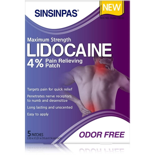 SINSINPAS Maximum Strength Lidocaine 4 Pain Relieving Patch 1 Pack (5