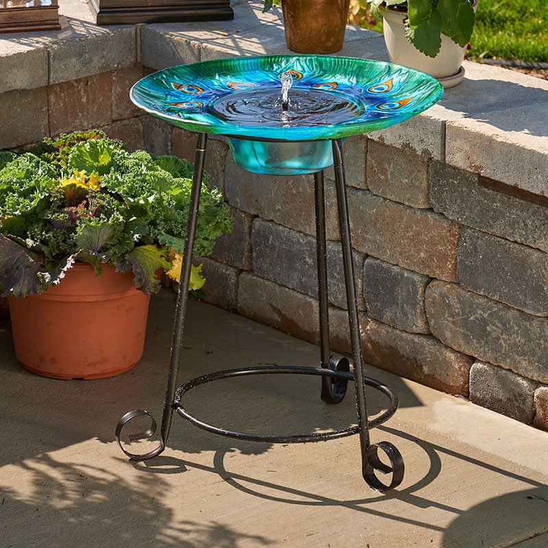 Argus Peacock Glass Solar Birdbath Fountain by Smart Solar