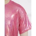 thumbnail image 6 of Doomiva Kids Boys Girls Shiny Metallic T-Shirt Short Sleeve Jazz Dance Top Performance Costume Rose Red 15-16, 6 of 7
