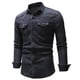 thumbnail image 1 of camisa de hombre de manga larga de mezclilla lavada con cuello de solapa y botón de bolsillo de color sólido Pompotops oipoqjl27485, 1 of 6