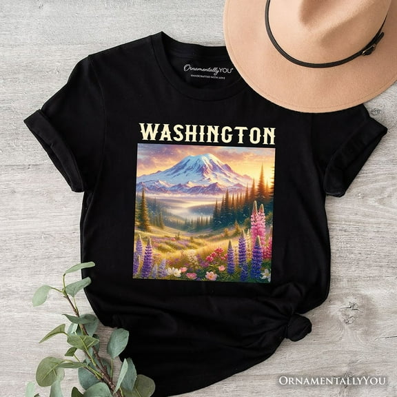 Artistic Mount Rainier Washington State T-Shirt, National Park Tee and Pacific Northwest Souvenir