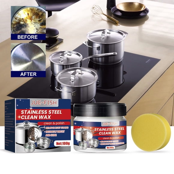 Pasta de limpieza de acero inoxidable | Limpiador multiusos para utensilios de cocina, horno, metal de cocina, vidrio y aluminio | Potente removedor de manchas y óxido | Respetuoso con el medio