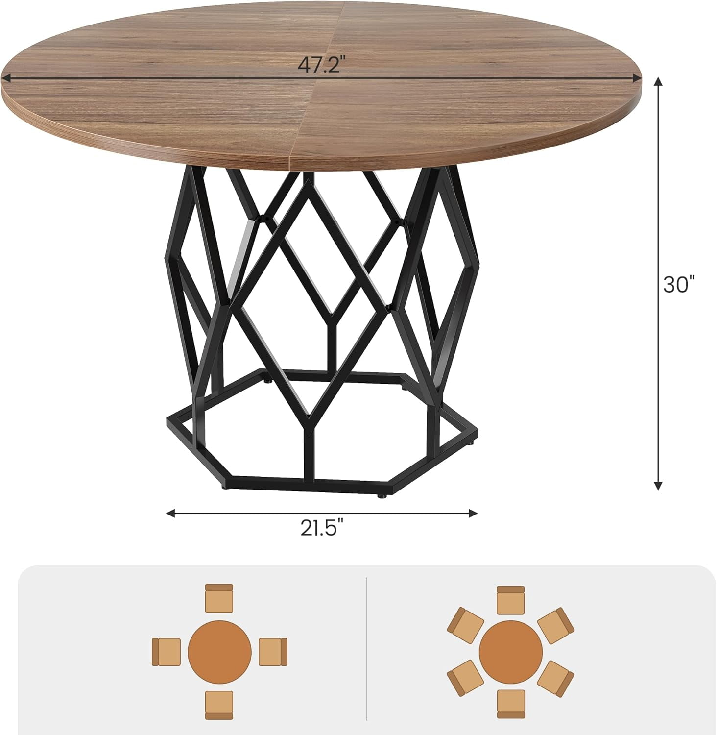 M optimized Round Dining Table for 4-6 People, 47" Farmhouse Kitchen Table, Modern Circle Dinner Table with Sturdy Base, Industrial Wood Dinning Room Table for Kitchen