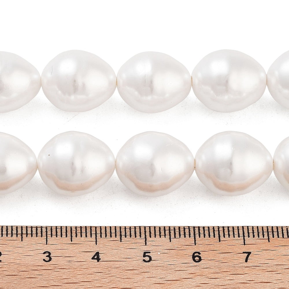 2strands Electroplated Shell Pearl Beads Strands Grooved Oval Beads White 17x13mm Hole: 0.8mm about 24pcs/strand 15.94''(40.5cm)