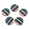thumbnail image 2 of RW0055 - 4 pcs. Brown, Blue and Gold Resin and Wood Round Flat Pendant - 30mm - (1.18") - Stripe Pattern, 2 of 2