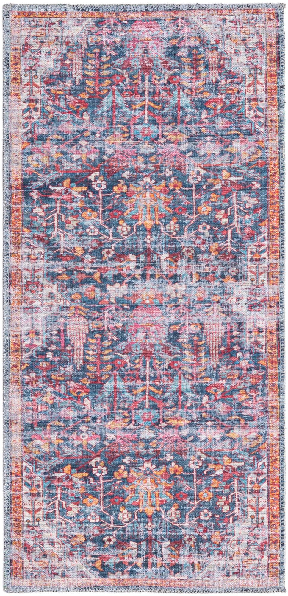 Maahru Collection Washable Rug 4 Ft Runner Navy Blue Low