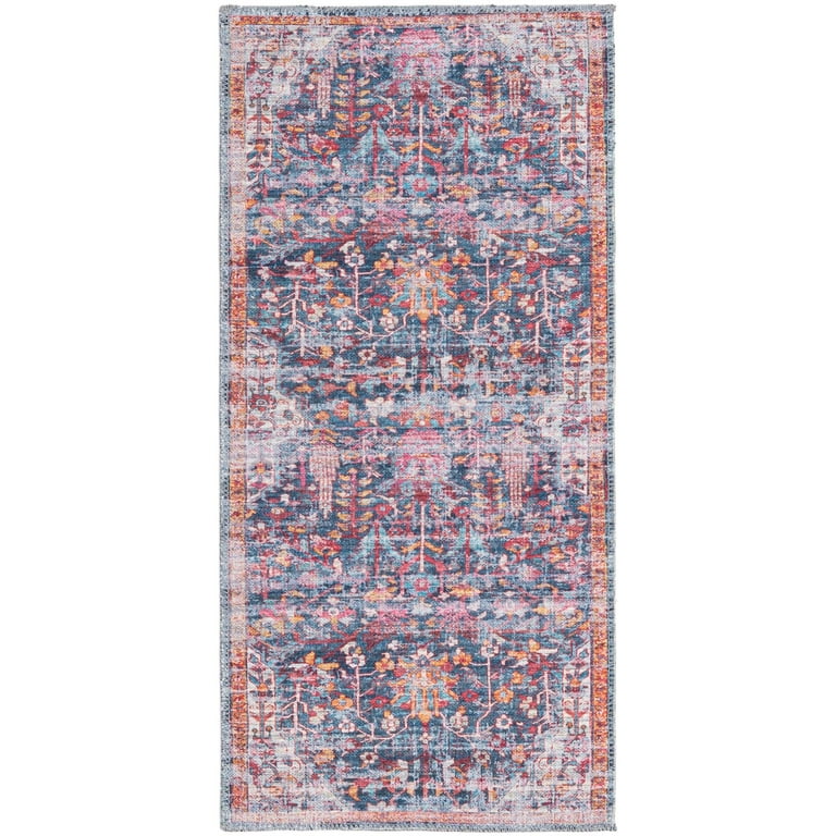 Rugs.com Maahru Collection Washable Rug – 4 Ft Runner Navy Blue Low-Pile  Rug Perfect For Hallways, Entryways