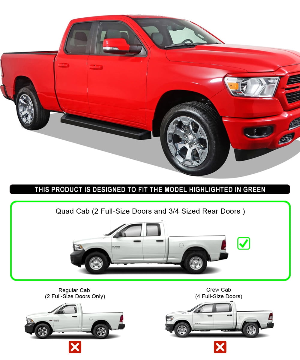 APS Black Running Boards Style Compatible with Ram 1500 2019-2025 Quad Cab for New Body Style Only (Exclude 19-24 Ram 1500 Classic) (Nerf Bars Side Steps Side Bars)