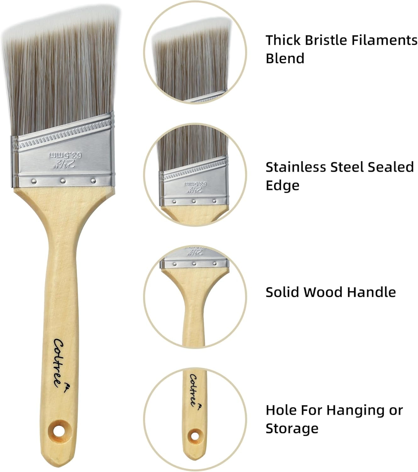 Paint Brushes Set - 5 Pcs Flat & Angle Paintbrushes for Wall & Trim, Suitable for Oil & Water-Based Paints, Stains