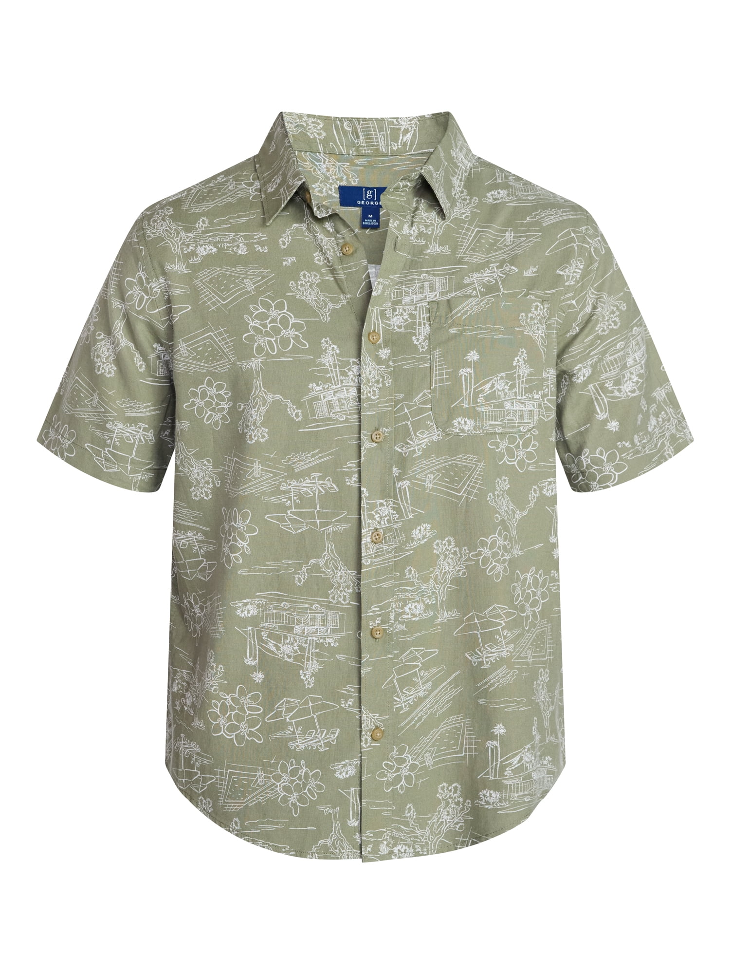 George Men's & Big Men's Modern Fit Poplin Button Up Shirt with Short Sleeves, Sizes XS-5XL