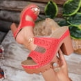 thumbnail image 2 of HomeDM Women's Block Heels Sandals Flatform Round Open Toe Two Strap Slip On Mules Sandals, Red Size 5.5, 2 of 9