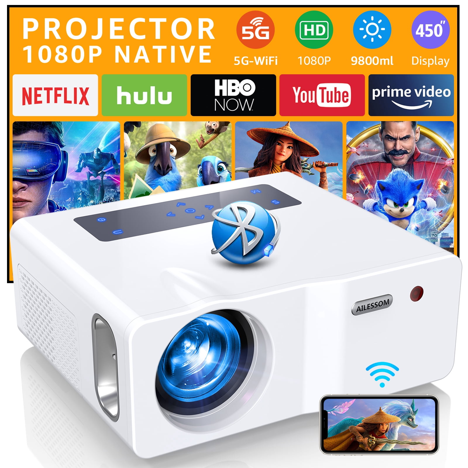 1080P 5G WiFi Bluetooth Projector 4K 